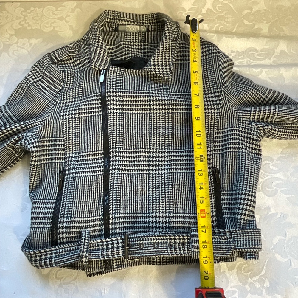 Stoosh Houndstooth Tweed Moto Jacket - Black & White Plaid - size large - Picture 5 of 8